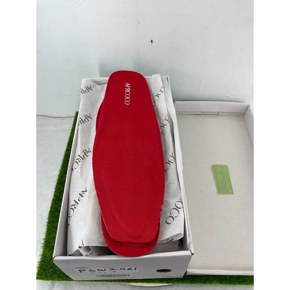 Red Mary Jane Style Knit Flats With Adjustable Buckle Strap - Picture 9 of 9